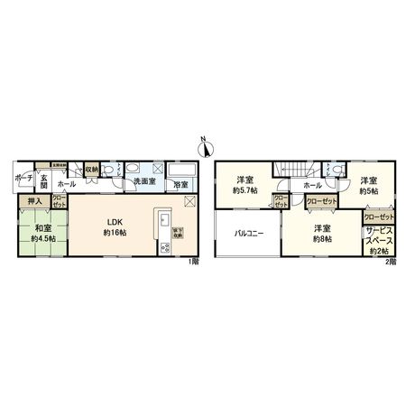 中郡大磯町国府本郷 戸建 1号棟 間取図(平面図)