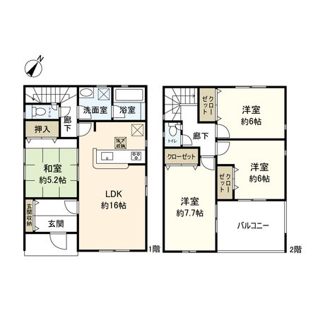 平塚市南金目 新築戸建 2号棟 間取図(平面図) 平塚市南金目 新築戸建 2号棟 間取図(平面図)