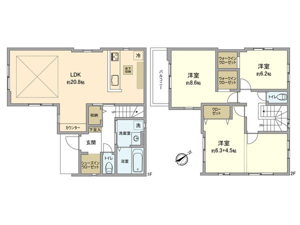 昭島市武蔵野2丁目 新築戸建4号棟 間取図(平面図) 昭島市武蔵野2丁目 新築戸建4号棟 間取図(平面図)