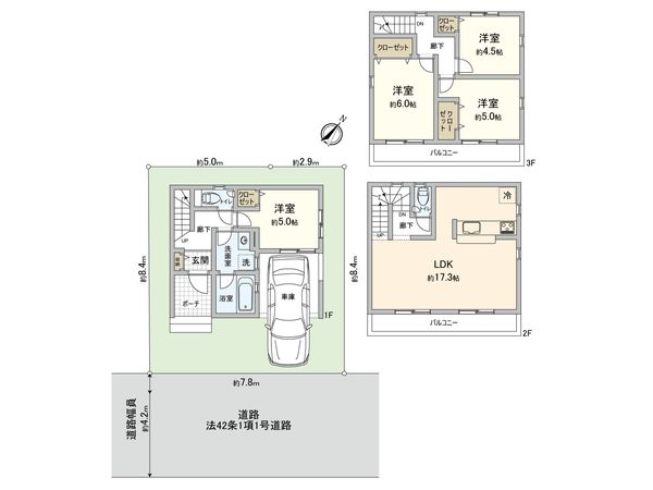 志木市上宗岡5丁目 新築戸建 1号棟 間取図(平面図)