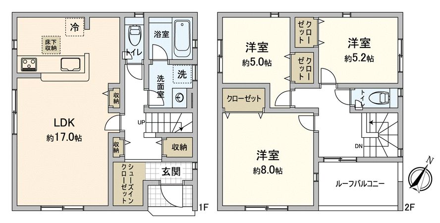 川越市かし野台2丁目新築戸建1号棟 間取図(平面図) 川越市かし野台2丁目新築戸建1号棟 間取図(平面図)