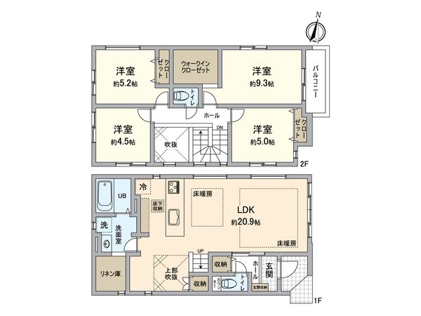 所沢市旭町 新築戸建 2号棟 間取図(平面図)