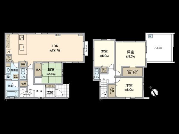 磯子区洋光台2丁目 新築戸建 1号棟 間取図(平面図) 磯子区洋光台2丁目 新築戸建 1号棟 間取図(平面図)