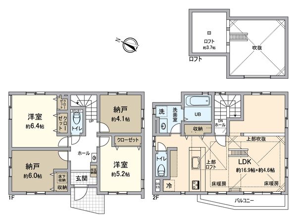 泉区中田西4丁目 新築戸建1号棟 間取図(平面図) 泉区中田西4丁目 新築戸建1号棟 間取図(平面図)