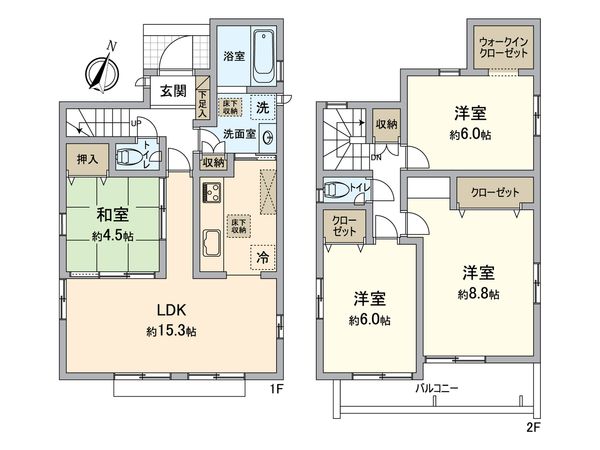 八王子市石川町 新築戸建1号棟 間取図(平面図)