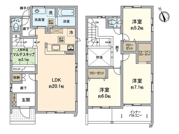 知多市つつじが丘三丁目 新築戸建 2号棟 間取図(平面図) 知多市つつじが丘三丁目 新築戸建 2号棟 間取図(平面図)